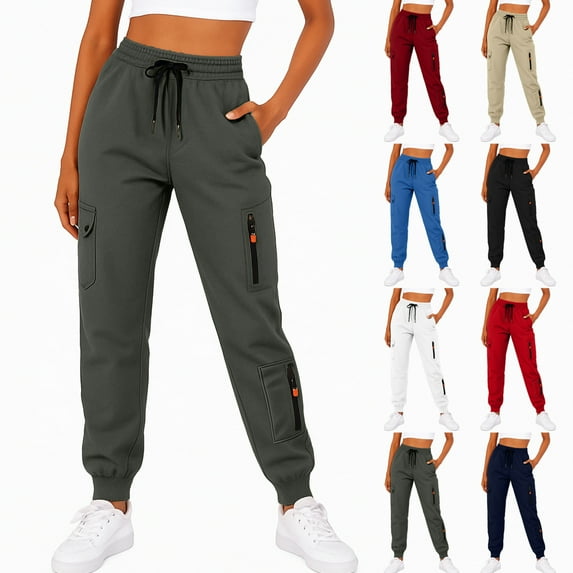 Fewfanhot Womens Pants High Waisted Joggers Draswstring Elastic Waist Stretchy Pants with Pockets