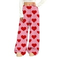 thumbnail image 1 of Fewfanhot Womens Pants Love Print Straight Leg Pants Elastic Waist Trousers Bottoms with Pockets, 1 of 7
