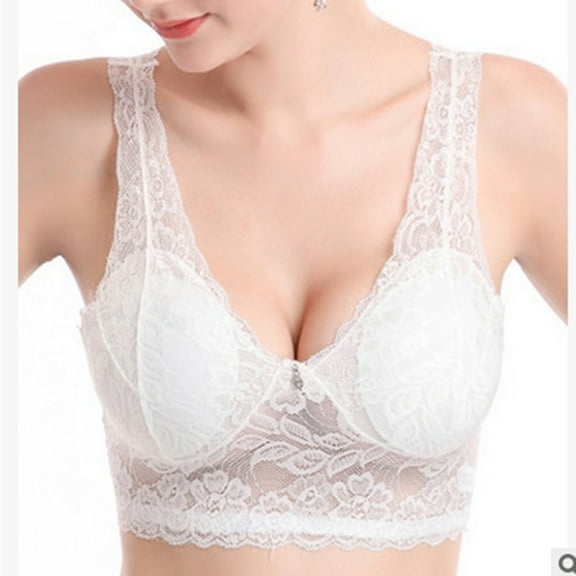 Fewfanhot Womens Seamless Backless Bra Wireless Comfort Adjustable Straps Nylon Lace Underwear for Sleep Casual Vacation Sizes M-4XL