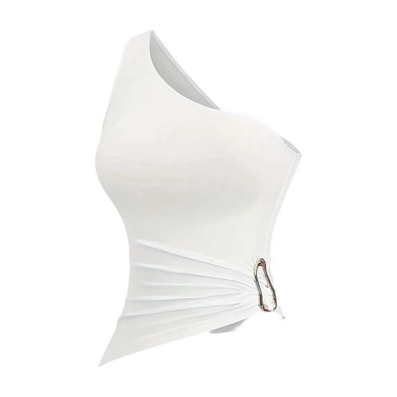 Fewfanhot Womens Shapewear Tummy Control One Shoulder Tank Tops Ruched Sleeveless Asymmetrical Tops