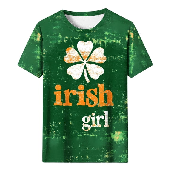 Fewfanhot Womens Shirts Irish Shamrock Shirts Patrick Clover Tshirt Green Graphic Tops