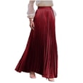 thumbnail image 1 of Fewfanhot Womens Skirts High Elastic Waist Velvet Midi Long Pleated Swing Ruffled Skirt, 1 of 7