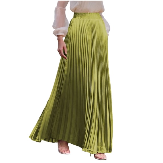 Fewfanhot Womens Skirts High Elastic Waist Velvet Midi Long Pleated Swing Ruffled Skirt