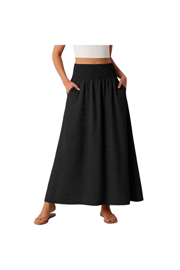 Womens Skirts Summer Casual Elegant Tiered Maxi Skirt High Waisted A Line Flowy Long Skirts with Pockets