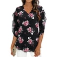 thumbnail image 1 of Fewfanhot Womens Spring Outfits Dressy Casual Tops Ruffle 3/4 Sleeve V Neck Floral Chiffon Blouses, 1 of 7