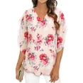 thumbnail image 1 of Fewfanhot Womens Spring Outfits Dressy Casual Tops Ruffle 3/4 Sleeve V Neck Floral Chiffon Blouses, 1 of 7