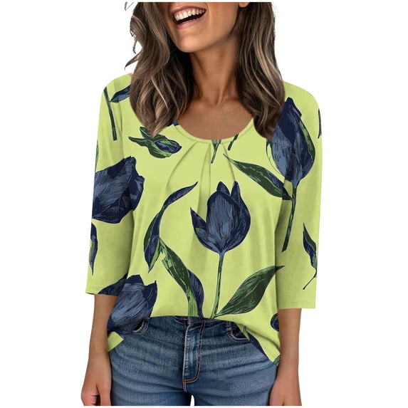 Fewfanhot Womens Spring Tops Casual Fashion Printed Casual Round Neck Summer Outfits Early Fall Fashion Spring Clothes