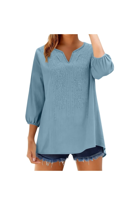 Womens Spring Tops Dressy Casual Tops V Neck 2026 T Shirts with Smocked Cuffs