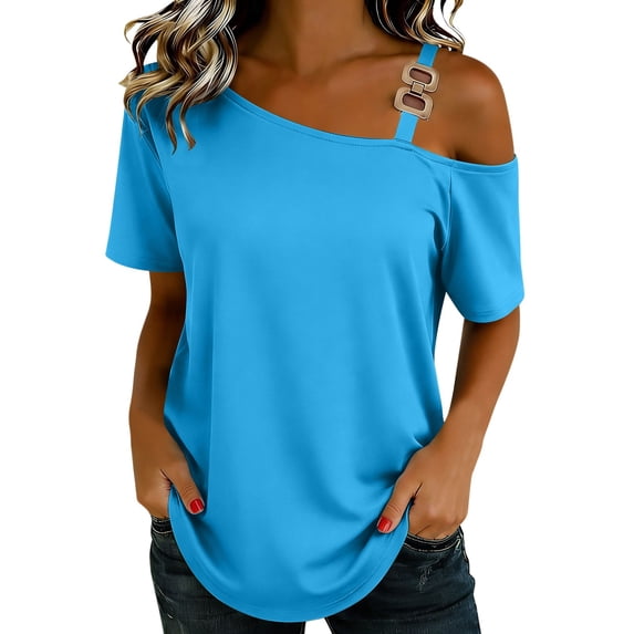 Fewfanhot Womens Spring Tops Oversized Off The Shoulder T Shirt Short Sleeve Casual Tunic Tops Summer Loose Fit Tees