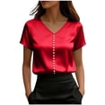 thumbnail image 1 of Fewfanhot Womens Spring Tops Silk Satin Cap Short Sleeve Blouse V Neck Shirts Business Casual Outfits, 1 of 5