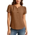 thumbnail image 1 of Fewfanhot Womens Summer Clothes Short Sleeve Tops Petal V Neck Blouses Dressy Casual 2026 Trendy Henley Shirts, 1 of 9