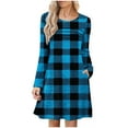 thumbnail image 1 of Fewfanhot Womens Summer Dresses Long Sleeve Plaid Dress Casual Swing Round Neck Dress with Pockets, 1 of 6
