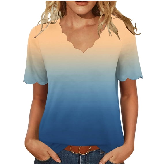 Fewfanhot Womens Summer Tops Casual Short Sleeve V Neck Summer T Shirts Fashion Spring Clothes
