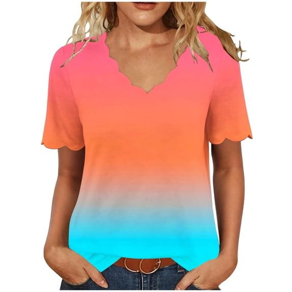 Fewfanhot Womens Summer Tops Casual Short Sleeve V Neck Summer T Shirts Fashion Spring Clothes