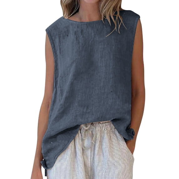 Fewfanhot Womens Summer Tops Tank Tops Cute Summer Sleeveless Shirts Linen Clothes