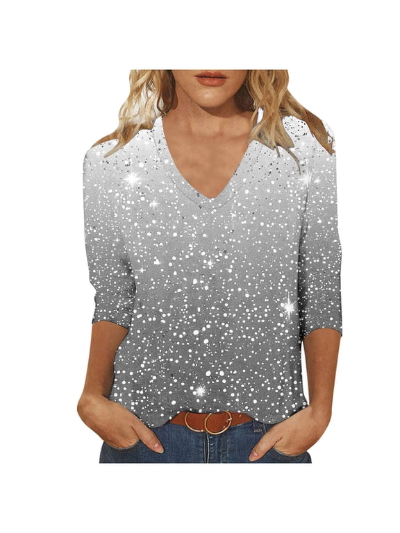 Womens Summer Tops V Neck Floral Long Sleeve Tops 2026 Summer Casual 3/4 Sleeve Dressy T Shirts