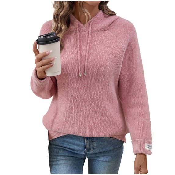 Fewfanhot Womens Sweaters Fall Winter Crewneck Sweatshirt Long Sleeve Knitted Sweater with Drawstring