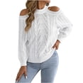 thumbnail image 1 of Fewfanhot Womens Sweaters Oversized Cable Knit Sweater Off Shoulder, Solid Color Crew Neck Sweater, 1 of 8