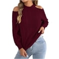 thumbnail image 1 of Fewfanhot Womens Sweaters Oversized Cable Knit Sweater Off Shoulder, Solid Color Crew Neck Sweater, 1 of 8