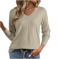 thumbnail image 1 of Fewfanhot Womens Sweaters V Neck Casual Knit Long Sleeve Tops Lightweight Pullover Clothes Fall Fashion Outfits, 1 of 9