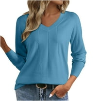 Fewfanhot Womens Sweaters V Neck Casual Knit Long Sleeve Tops Lightweight Pullover Clothes Fall Fashion Outfits