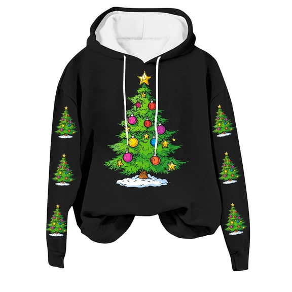 Fewfanhot Womens Sweatshirt Christmas Sweatshirt Cute Fleece Oversized Hoodies Funny Santa Claus Graphic Hoodies Long Sleeve Pullover