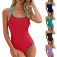 thumbnail image 1 of Fewfanhot Womens Swimsuit One Piece Swimsuit Sports Adjustable Strap Bathing Suit Color Block High Cut Swimsuits, 1 of 10
