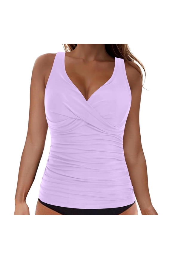 Womens Swimsuits Tankini Underwire Tankini Top Twist V Neck Push Up Swim Top Ruched Bathing Suit Tops Only