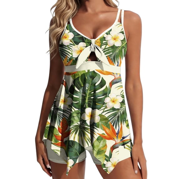Fewfanhot Womens Swimsuits Tummy Control 2 Piece Bathing Suit Flowy Floral Print Swim Dress