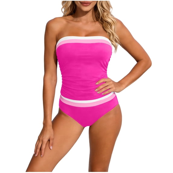 Fewfanhot Womens Swimsuits Two Piece Strapless Bandeau Bathing Suits Tops Full Coverage Modest Swim Suits