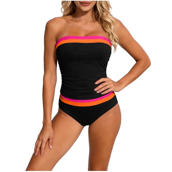 Fewfanhot Womens Swimsuits Two Piece Strapless Bandeau Bathing Suits Tops Full Coverage Modest Swim Suits
