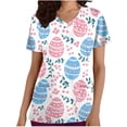 thumbnail image 1 of Fewfanhot Womens T Shirts Easter Scrub Tops Women Stretchy Cute Bunny and Eggs Printed Nurse Working Uniforms with Pockets, 1 of 5
