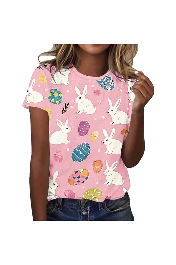 Womens T Shirts V Neck Happy Easter T Shirt Easter Bunny Shirt Cute Rabbit Graphic Tee Gift Spring Tees Tops