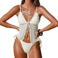 thumbnail image 1 of Fewfanhot Womens Tankini Bathing Suits Smocked Ruffles Tie Front Bowknot Textured High Cut Tanga Tankini Set, 1 of 3