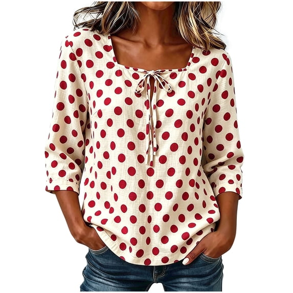 Fewfanhot Womens Tops 3/4 Length Sleeve with Button Casual V Neck Summer Outfits Fall Fashion Spring Clothes