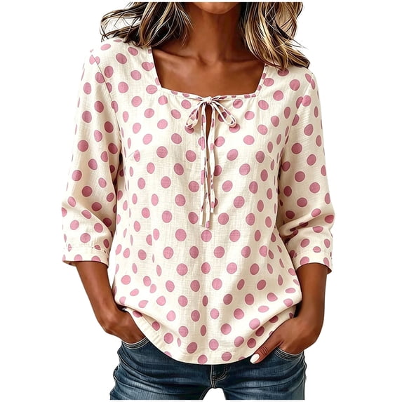 Fewfanhot Womens Tops 3/4 Length Sleeve with Button Casual V Neck Summer Outfits Fall Fashion Spring Clothes