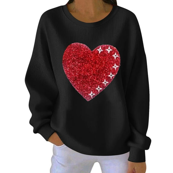 Fewfanhot Womens Tops Casual Girl Friend Gift T Shirt Cute Love Heart Graphic Tees Long Sleeve Tshirt Top