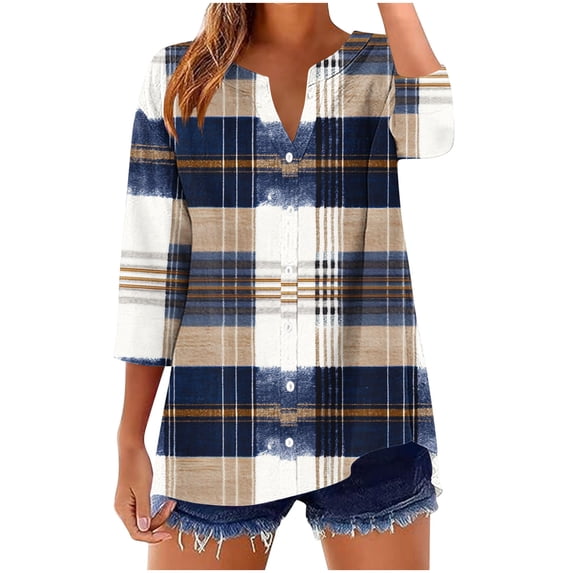 Fewfanhot Womens Tops Casual V Neck Button Down Shirts Dressy Casual Collarless Gauze Summer Blouses
