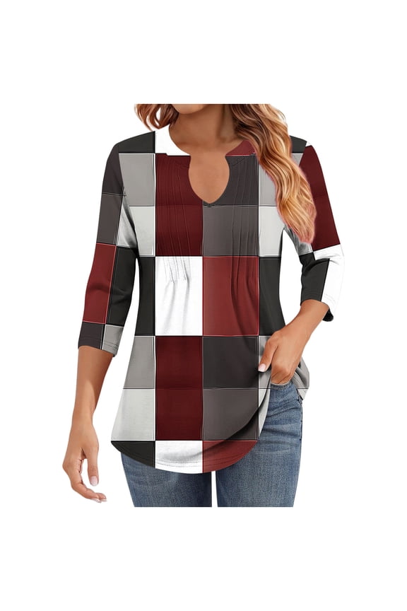 Womens Tops Casual V Neck Shirts Pleated Business Casual Blouses Fall Loose Tunic Tops
