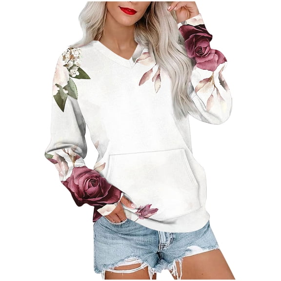 Fewfanhot Womens Tops Long Sleeve V-Neck Pullover Tops Casual Loose Blouses Tunic Casual Sweatshirt Pocket Top