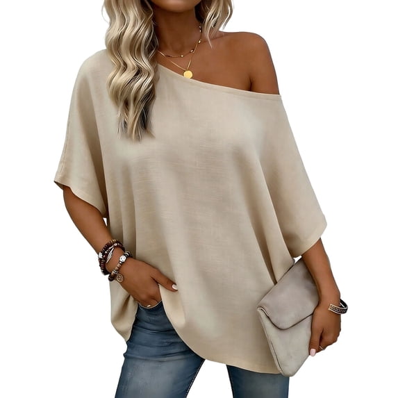 Fewfanhot Womens Tops Off The Shoulder Oversized Short Sleeve T-Shirts Summer Spring Casual Fashion Tees