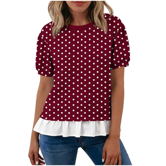 Fewfanhot Womens Tops Puff Sleeve Crewneck T Shirts Dressy Casual Blouses Spring Outfits Fashion Clothes