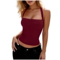 thumbnail image 1 of Fewfanhot Womens Tops Ribbed Crop Backless Going Out Cami Slim Fit Tank Top, 1 of 6