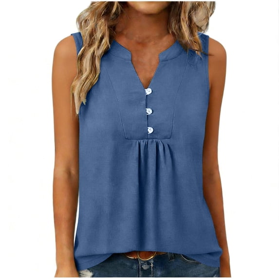 Fewfanhot Womens Tops Sleeveless Button Down Shirt Tops V Neck Business Casual Collared Blouses Tank Top