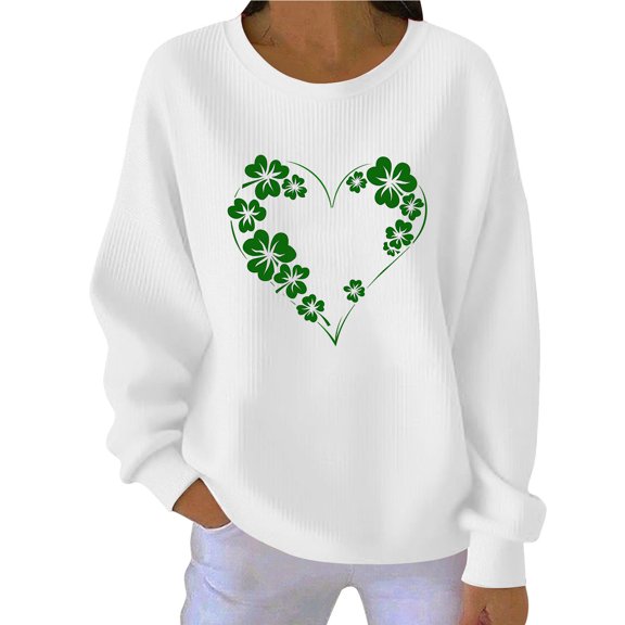 Fewfanhot Womens Tops St. Patricks Day Shamrock Sweatshirt Raglan Sleeve Clover Print Jumper Irish Crew Neck Pullover Tops