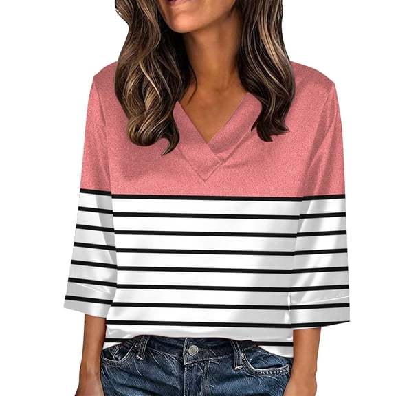 Fewfanhot Womens Tops Striped Long Sleeve Shirt V Neck T Shirts Casual Fall Boho Tops