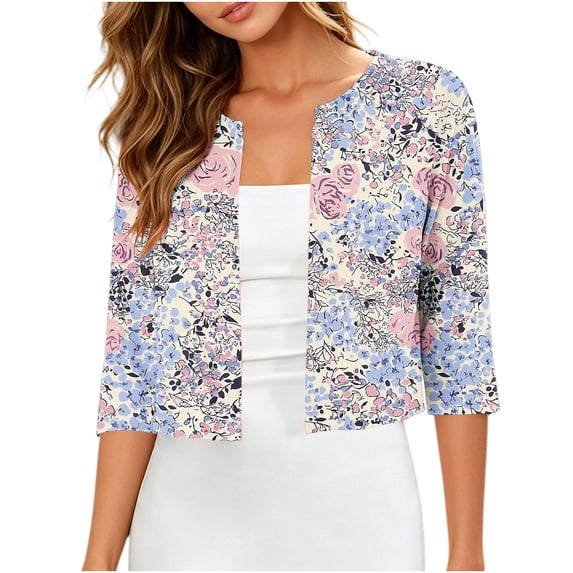 Fewfanhot Womens Tops Summer 3/4 Sleeve Open Front Cropped Bolero Shrug Cardigan Top