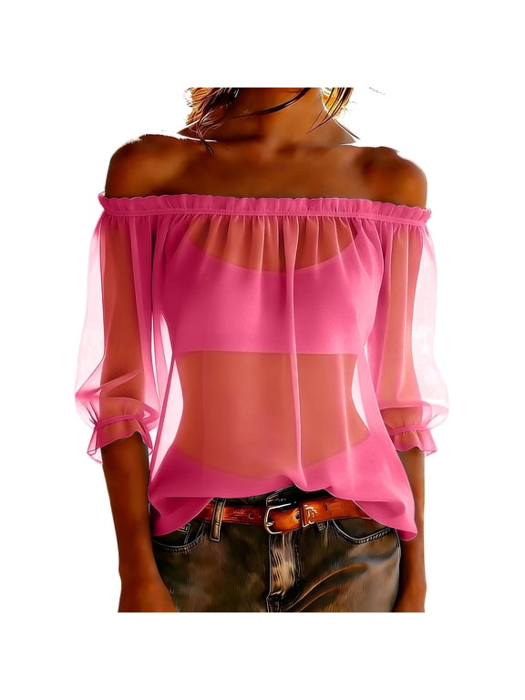 Womens Tops Summer Off Shoulder Ruched Tie Back Crop Top Summer Lantern Sleeve Boho Shirt Blouse