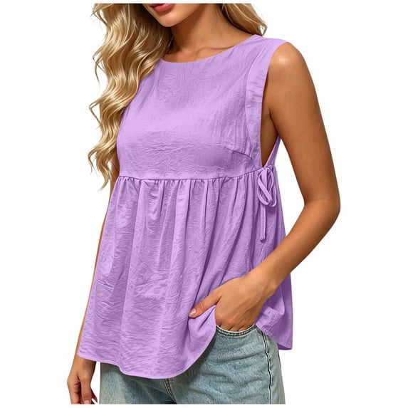 Fewfanhot Womens Tops Trendy Summer Peplum Tops Casual Sleeveless Cotton Tank Tops Flowy Pleated Shirts
