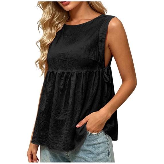 Fewfanhot Womens Tops Trendy Summer Peplum Tops Casual Sleeveless Cotton Tank Tops Flowy Pleated Shirts
